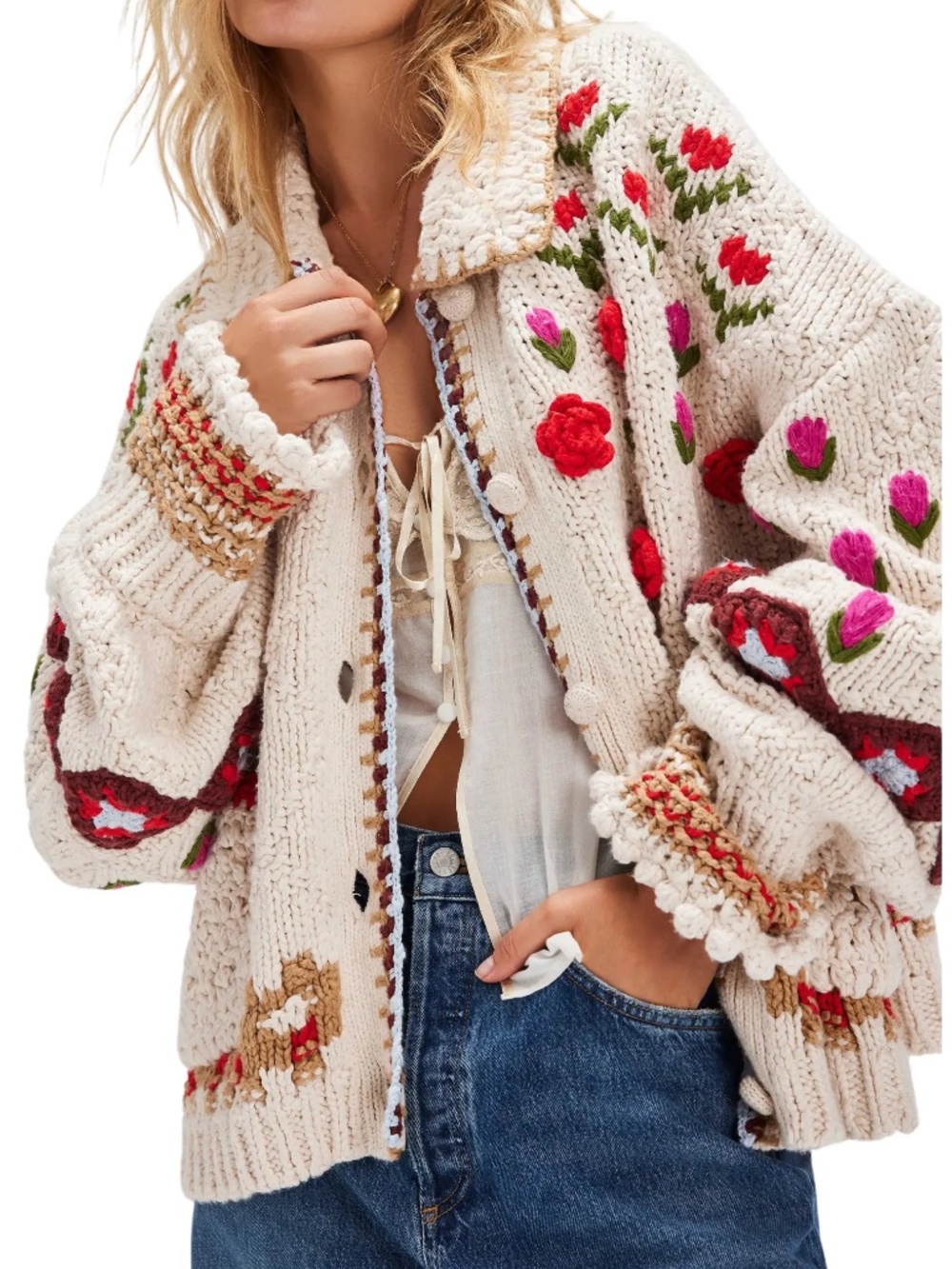 NWT Free People Oversized Rose Bud Cardigan S - Picture 4 of 4